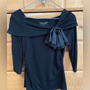 White House Black Market Black 3/4 Sleeve Top with Bow XS